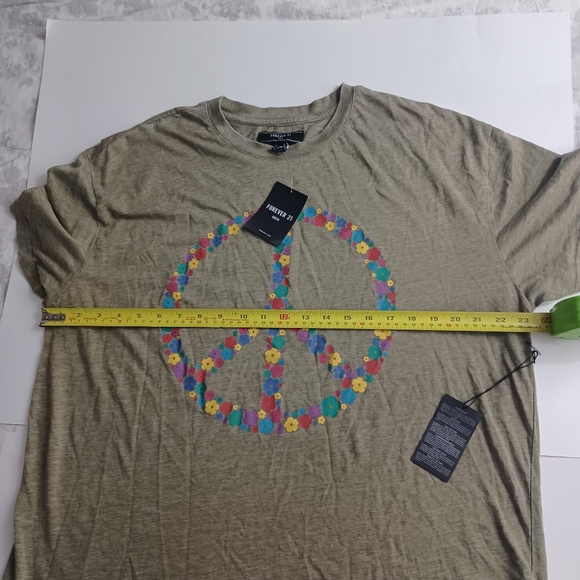 Forever 21 NEW Floral Peace Sign T-Shirt Men Large Green -Short Sleeve Tee - Picture 9 of 12